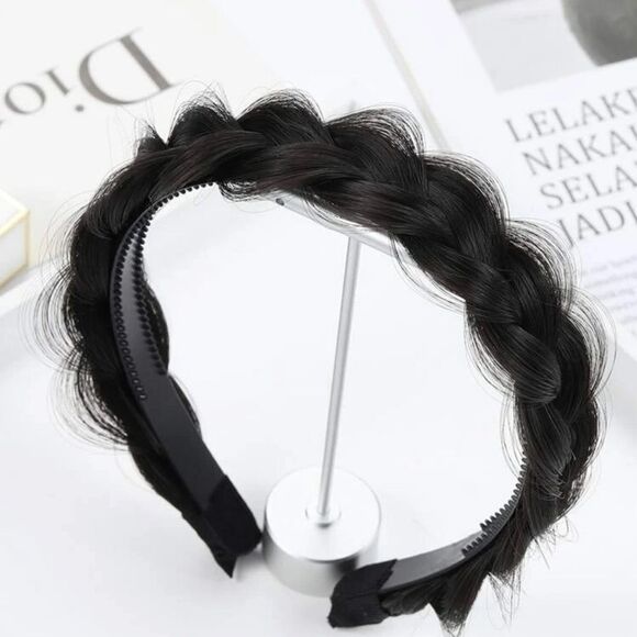 Loose Faux Hair Braided Headband (black/brown) - Picture 1 of 5